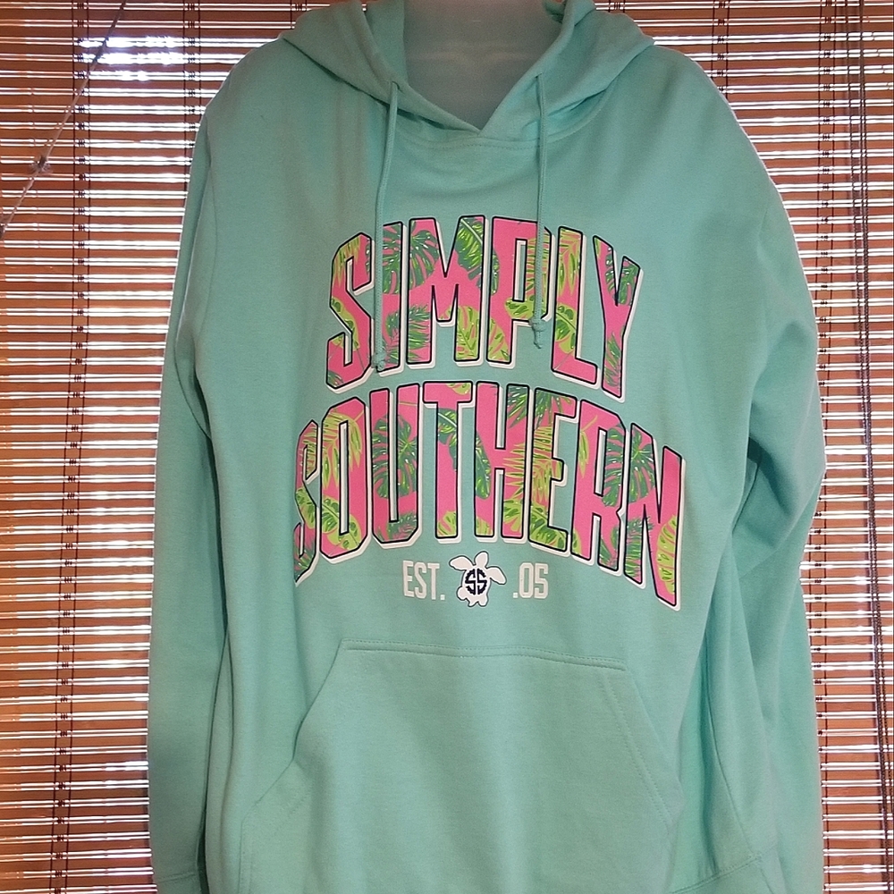 Simply Southern Mint Green Hoodie with Pink Accents